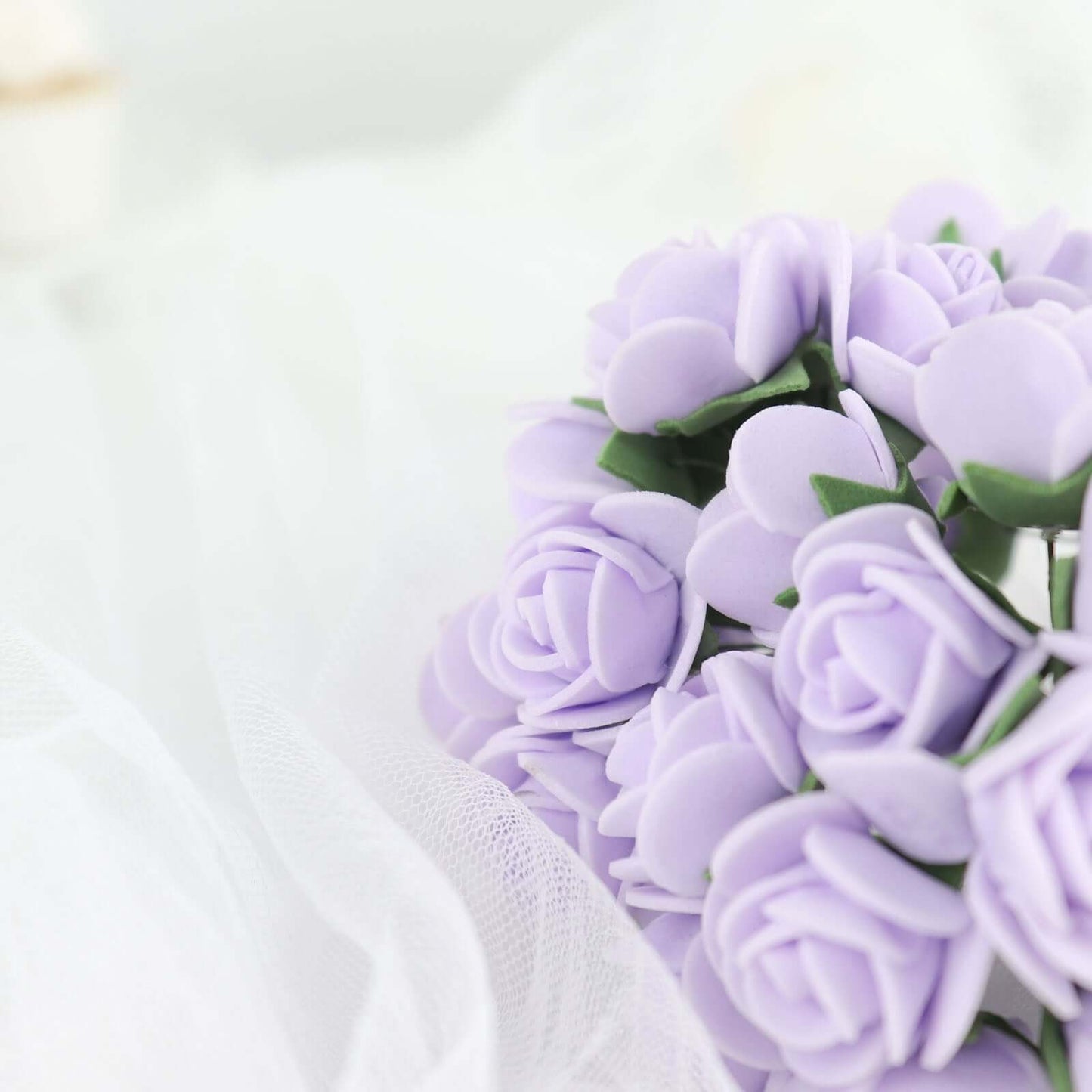 48 Roses 1" Lavender Lilac Real Touch Artificial DIY Foam Rose Flowers With Stem, Craft Rose Buds