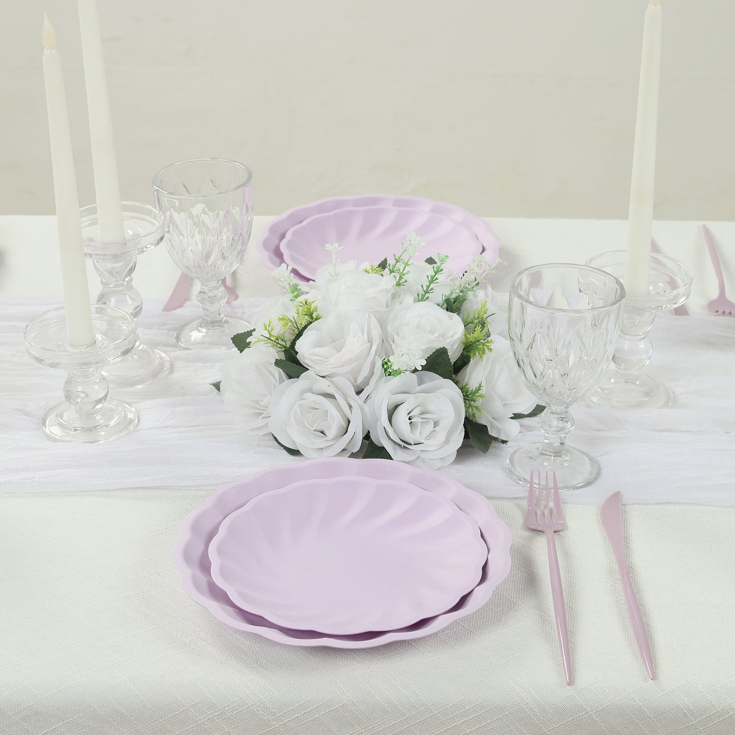 20 Pack Biodegradable Salad Plates in Lavender Lilac â€“ 7" Swirl Scalloped Pastel Color Compostable Bamboo Dessert Plates, Elegant Disposable Tableware