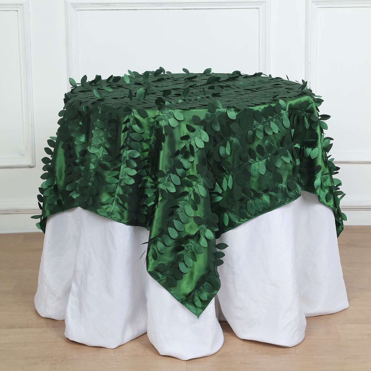 Taffeta 54"x54" Table Overlay Square Tablecloth Green 3D Leaf Petal Table Cover