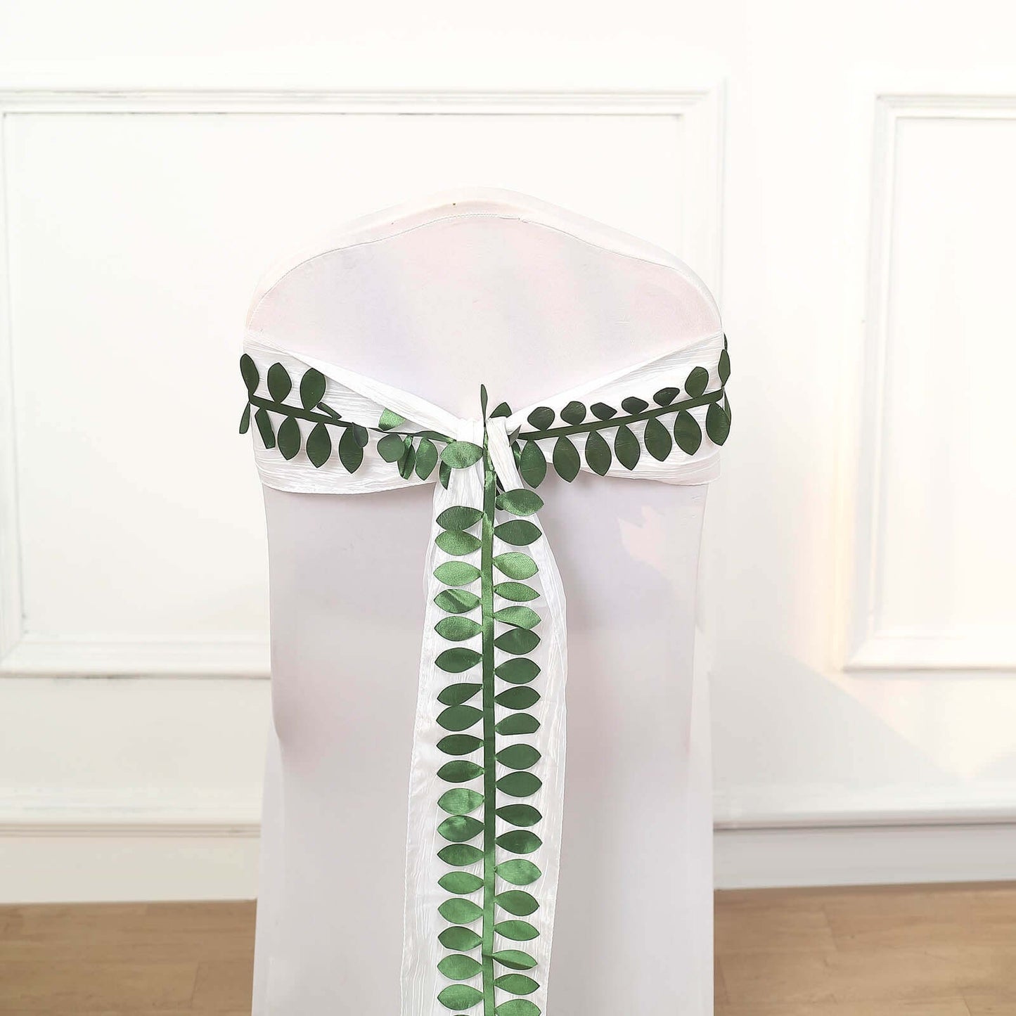 Taffeta Ribbon Sash with 4" Leaf Petal Design Green 50ft - Sophisticated Artificial Fabric Garland
