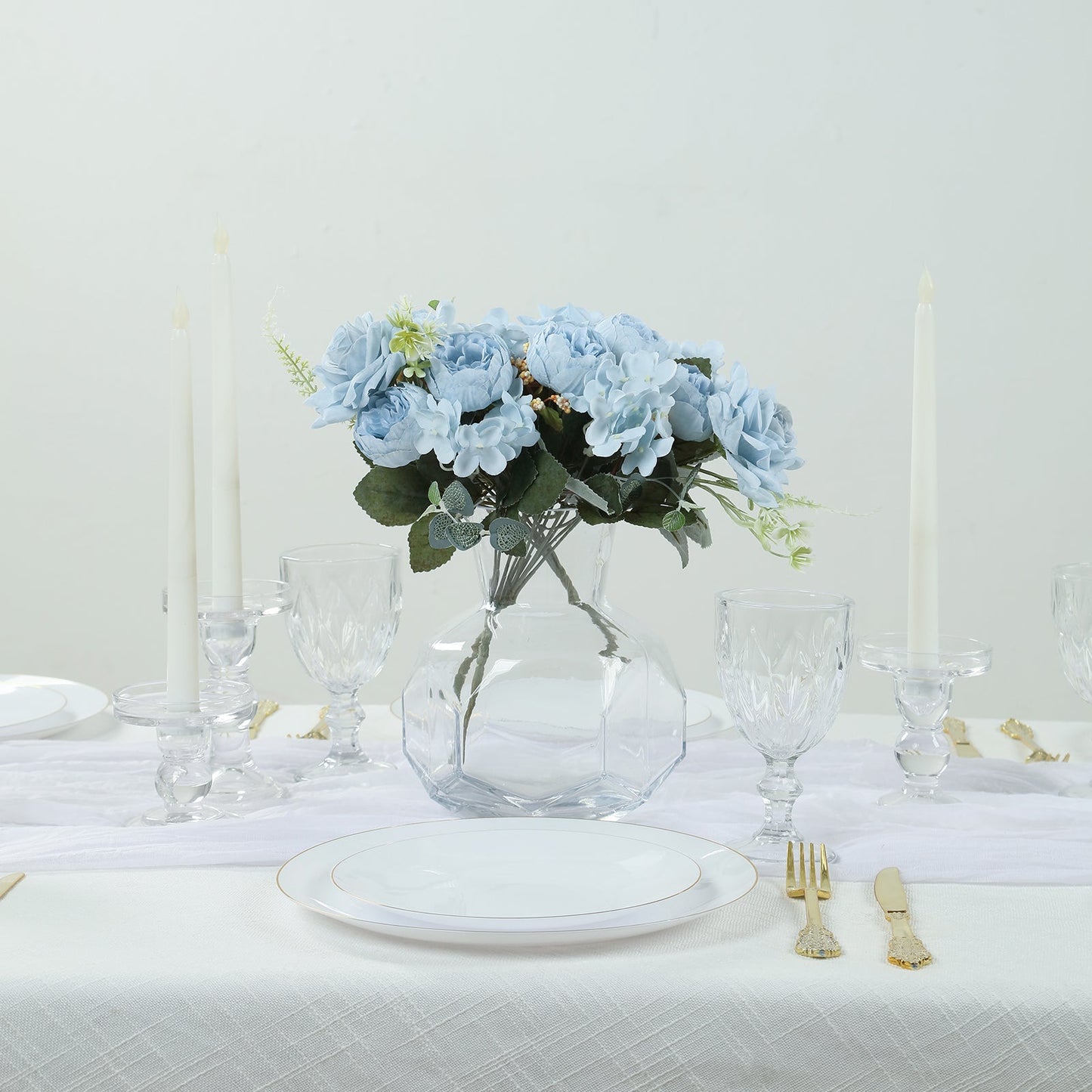 2 Pack Artificial Rose & Peony Floral Arrangements â€“ 12" Light Blue Silk Bouquets for Weddings & Home DÃ©cor