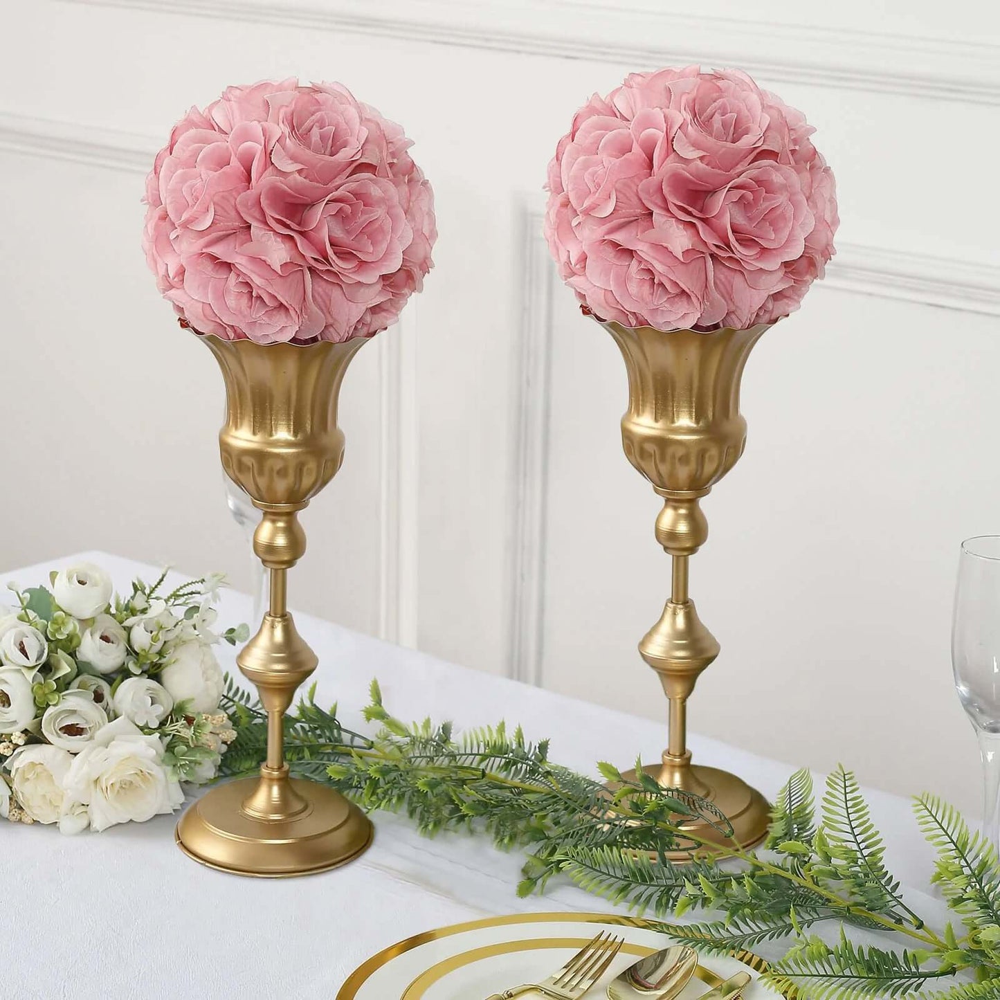 2 Pack 7" Mauve Artificial Silk Rose Kissing Ball, Faux Flower Ball