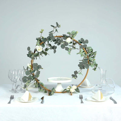 20" Gold Round Arch Wedding Centerpiece, Metal Hoop Wreath Tabletop Decor