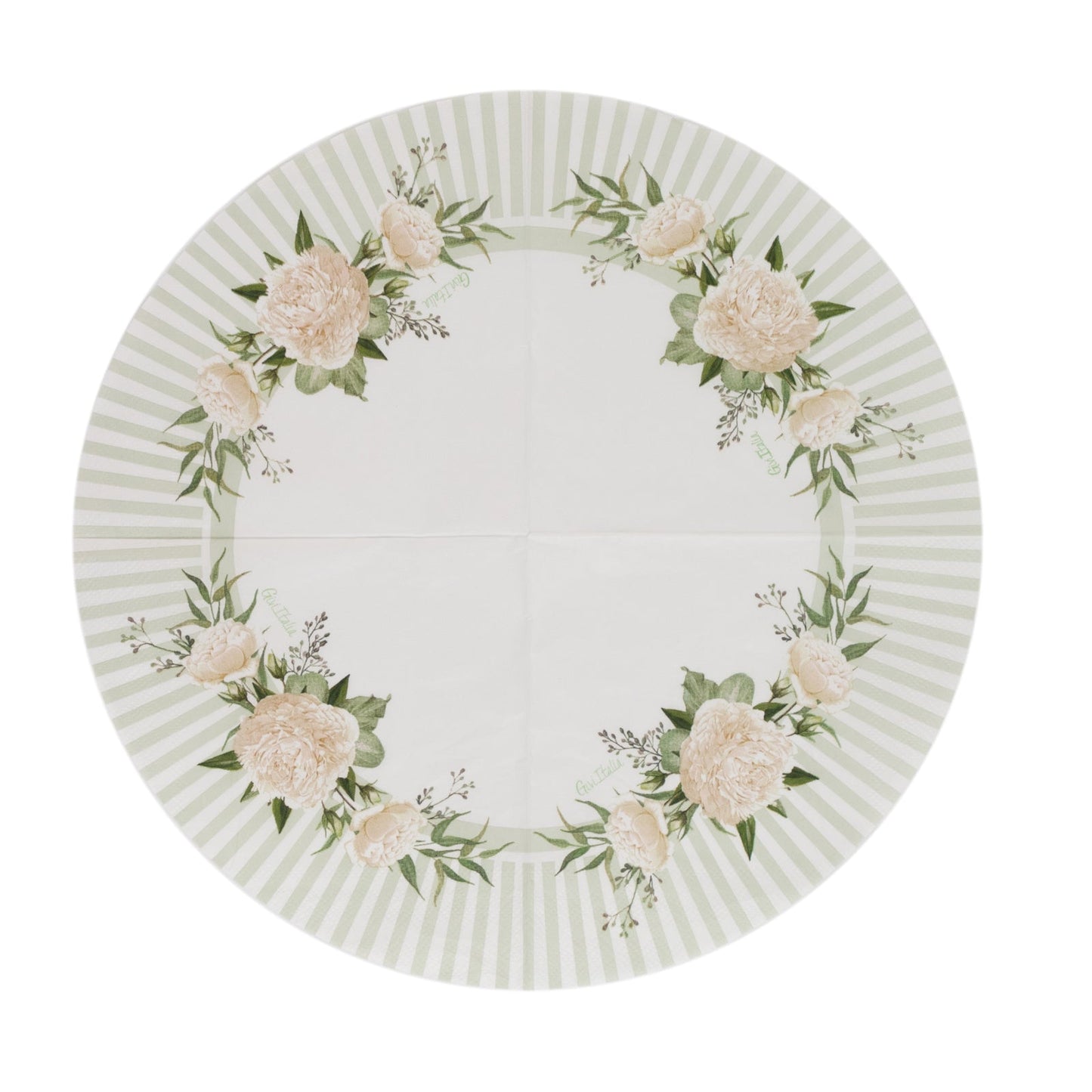 25-Pack Round Paper Cocktail Napkins with Floral Lined Pattern White/Sage Green - Disposable 2 Ply Beverage Napkins 6"x6"
