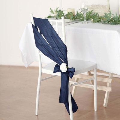 5 Pack Taffeta 6"x106" Chair Sashes Navy Blue Accordion Crinkle Texture - Stylish Decor for Weddings & Gatherings