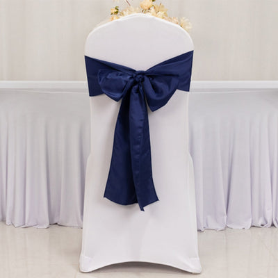 5 Pack Lamour Satin 6"x106" Chair Sashes Navy Blue - Stylish Reusable Decorative Bows