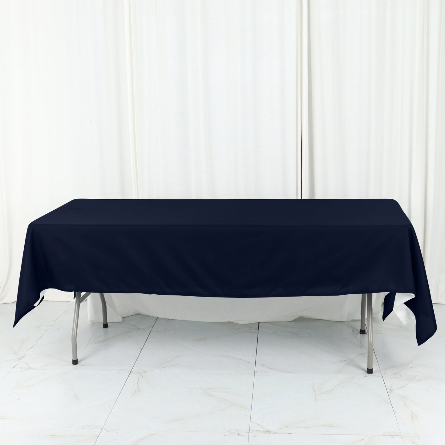 Cotton Blend 60"x102" Rectangle Tablecloth Navy Blue - Wrinkle-Resistant Table Cover