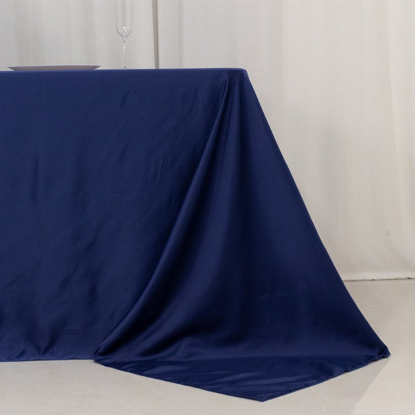Lamour Satin 90"x156" Rectangle Tablecloth Navy Blue - Luxurious, Soft Seamless Table Cover