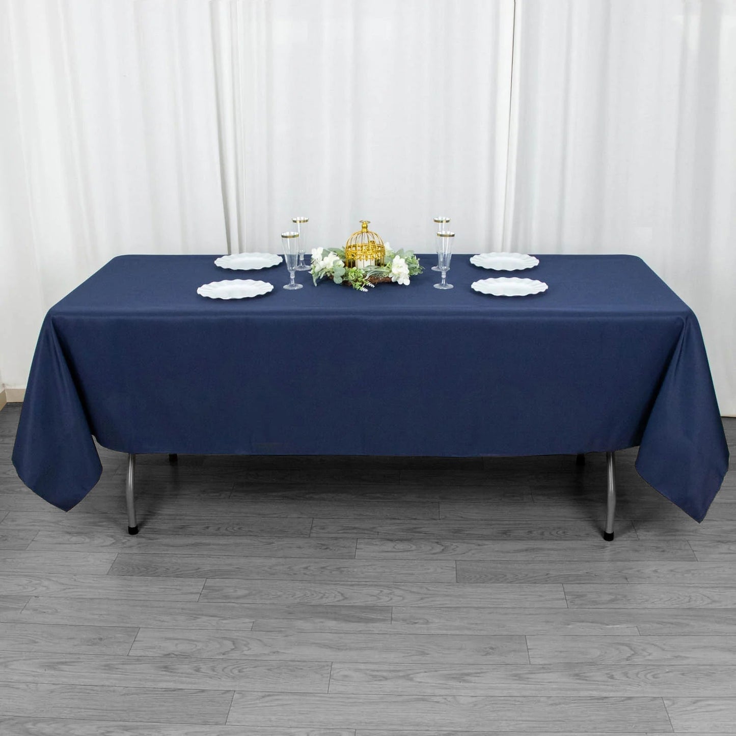 Fire Retardant Premium Polyester 60"x102" Rectangular Tablecloth Navy Blue - High-Performance Table Cover