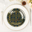 20-Pack Set Plastic Round Dinner and Salad Plates in Navy Blue with Geometric Gold Print - Modern Disposable Dinnerware Set for Weddings & Celebrations 9", 7"