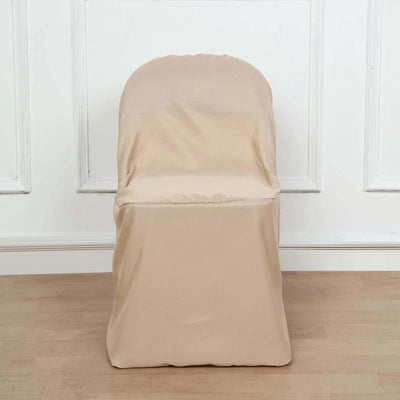 10 Pack Polyester Chair Covers for Folding Chairs Nude - Wrinkle-Free Stain-Resistant Slip-On Slipcovers