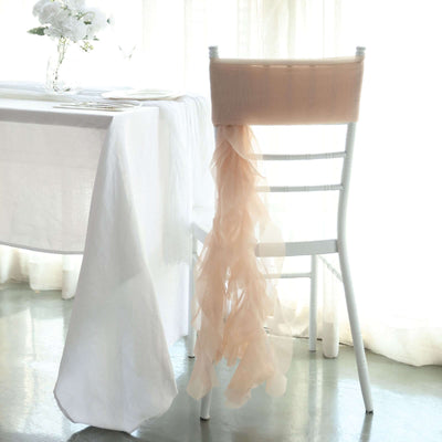 Chiffon Chair Sash with Curly Design Nude - Stylish Chair Decorations