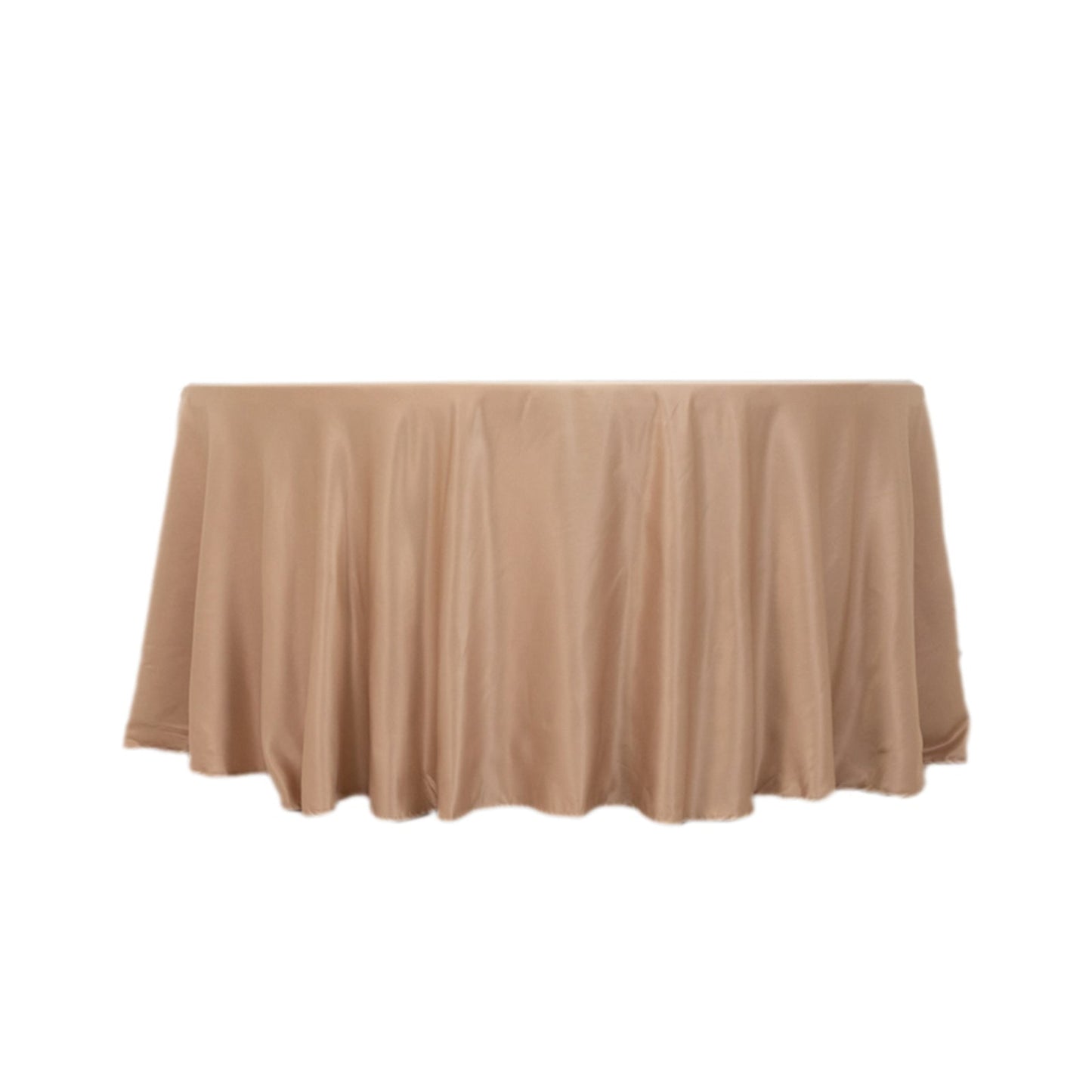 Lamour Satin 120" Round Tablecloth Nude - Seamless Table Cover with Soft Tempered Sheen