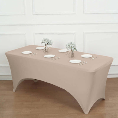 Stretch Spandex 6ft Rectangle Tablecloth Nude - Durable Form-Fitting Table Cover