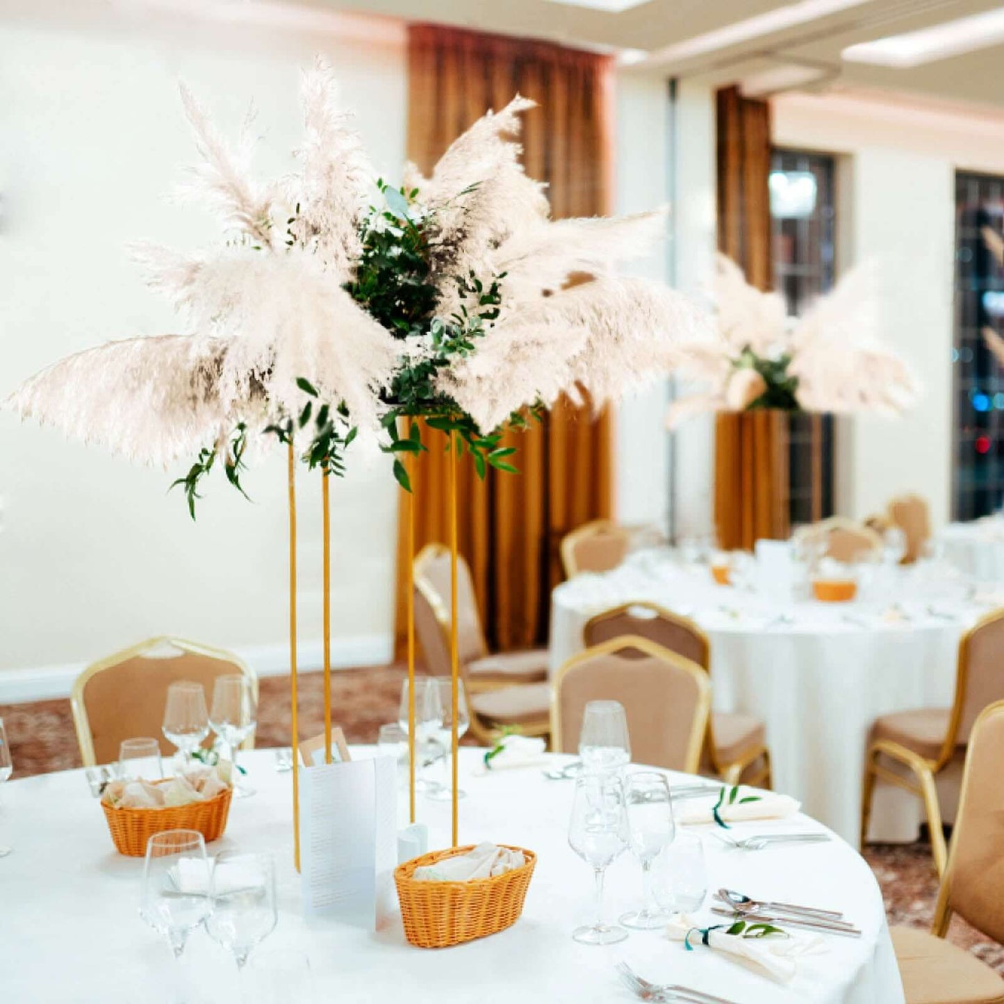 6 Stems Natural Dried Pampas Grass Decor Off White Tint - Versatile Plant Sprays for Boho Chic Vase Displays Backdrops & Event Styling 32"