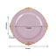 10-Pack Plastic 8" Round Dessert Plates in Lavender Lilac with Gold Leaf Embossed Rim - Disposable Vintage Baroque Style Salad Plates