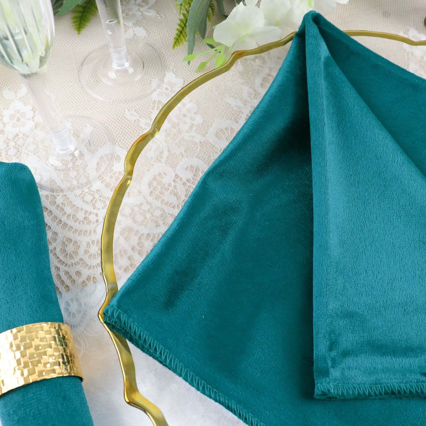 5 Pack Premium Velvet 20"x20" Napkins Peacock Teal - Soft Sheen Finish Cloth Napkins