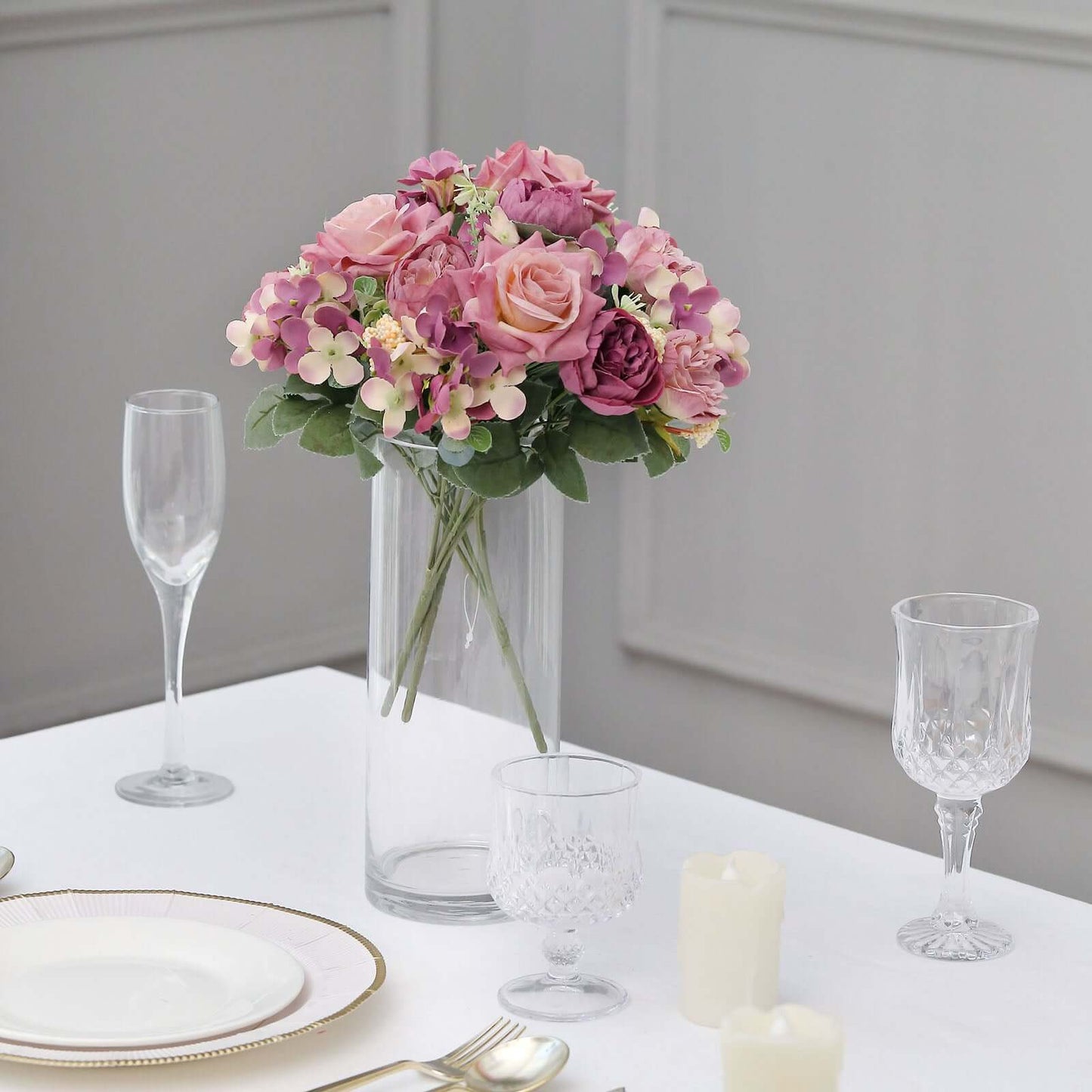 2 Pack Artificial Rose & Peony Floral Arrangements â€“ 12" Dusty Rose Silk Bouquets for Weddings & Home DÃ©cor