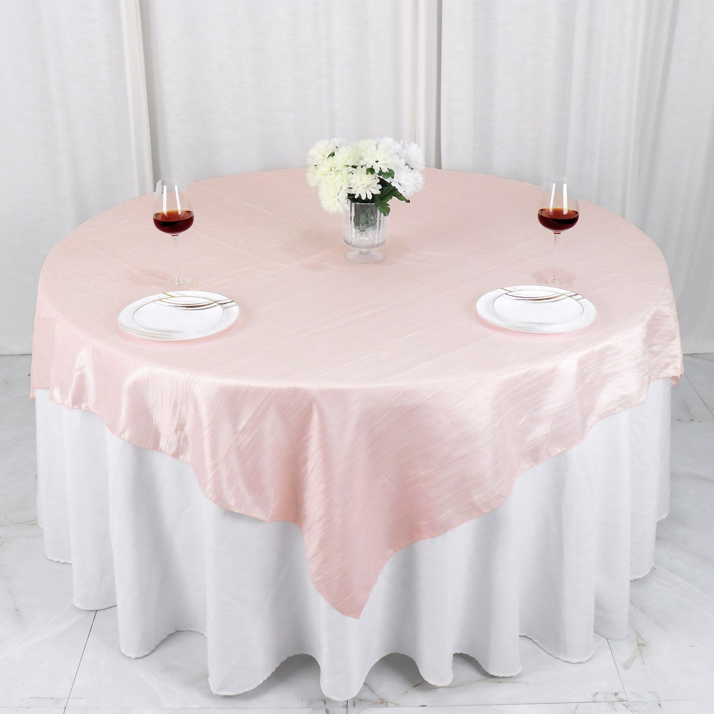 Taffeta 72"x72" Table Overlay Square Tablecloth Blush - Accordion Crinkle Table Cover