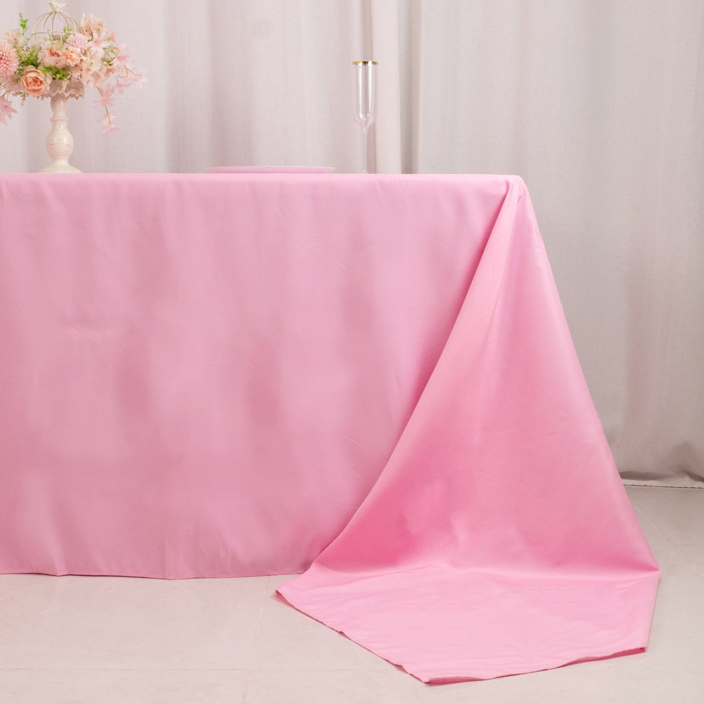 Premium Polyester 90"x156" Rectangle Tablecloth Pink - Seamless 220GSM Stain-Resistant Table Cover