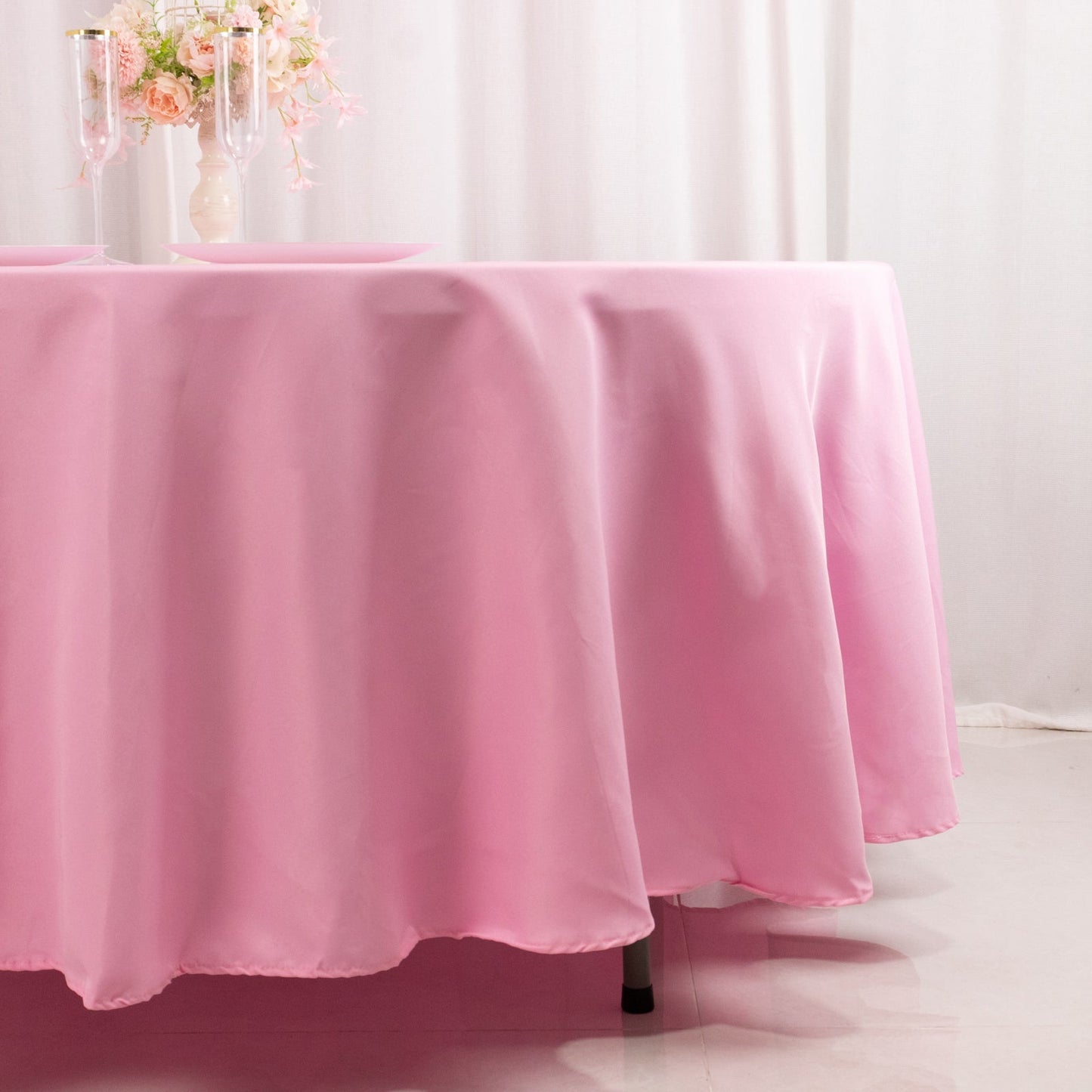 Premium Polyester 108" Round Tablecloth Pink - Wrinkle-Resistant 220GSM Table Cover