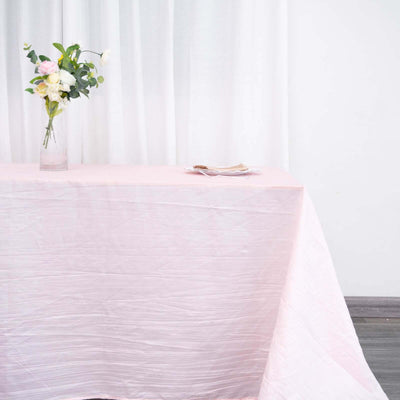Taffeta 90"x132" Rectangle Tablecloth Blush - Seamless Accordion Crinkle Table Cover