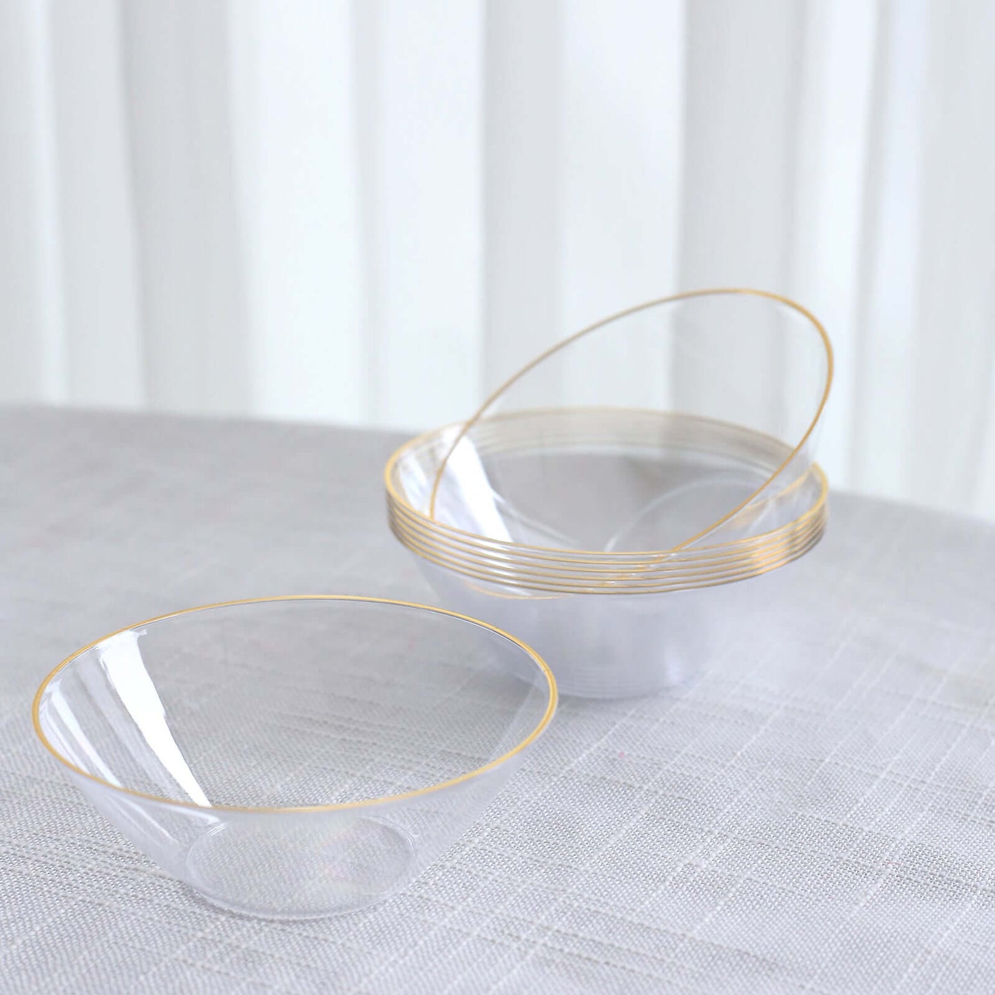 24-Pack Heavy Duty Plastic Ice Cream Bowls Clear Premium Gold Rim - Perfect for Celebrations 7oz