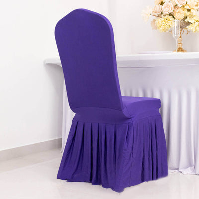 Spandex Chair Cover with Ruffle Pleated Skirt for Banquet Chairs Purple - 1-Piece Stretch Fitted Slipcover