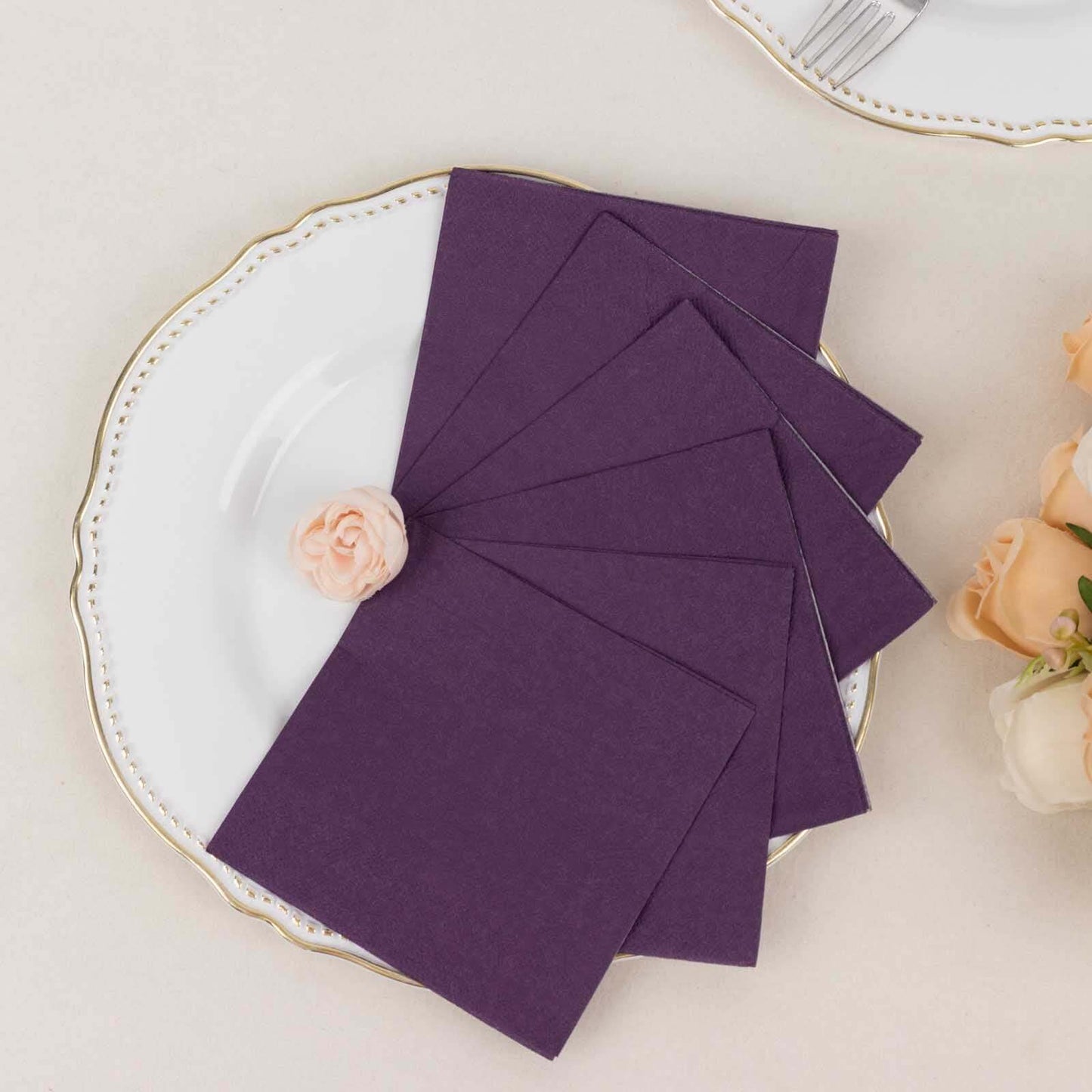 50-Pack Paper Beverage Napkins Purple - 2 Ply Disposable Soft 18GSM Cocktail Napkins 5"x5"