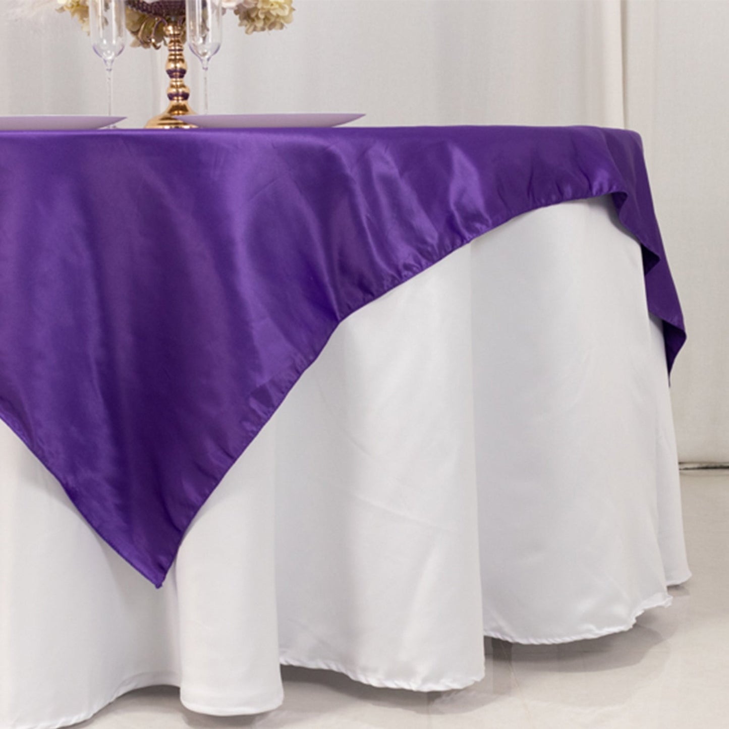 Lamour Satin 72"x72" Table Overlay Square Tablecloth Purple - Smooth Finish Table Topper