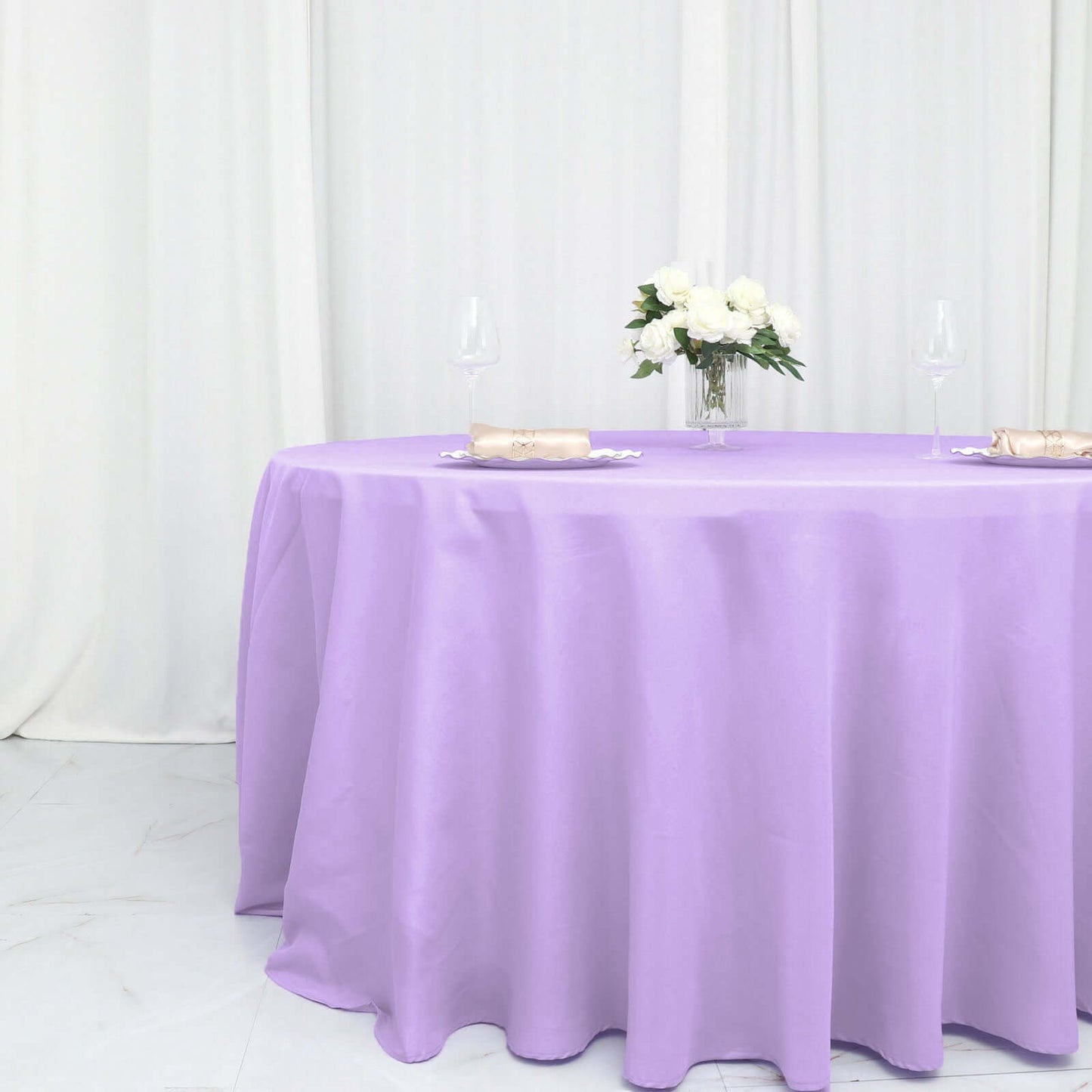 Polyester 132" Round Tablecloth Lavender Lilac - Seamless Chic Table Cover