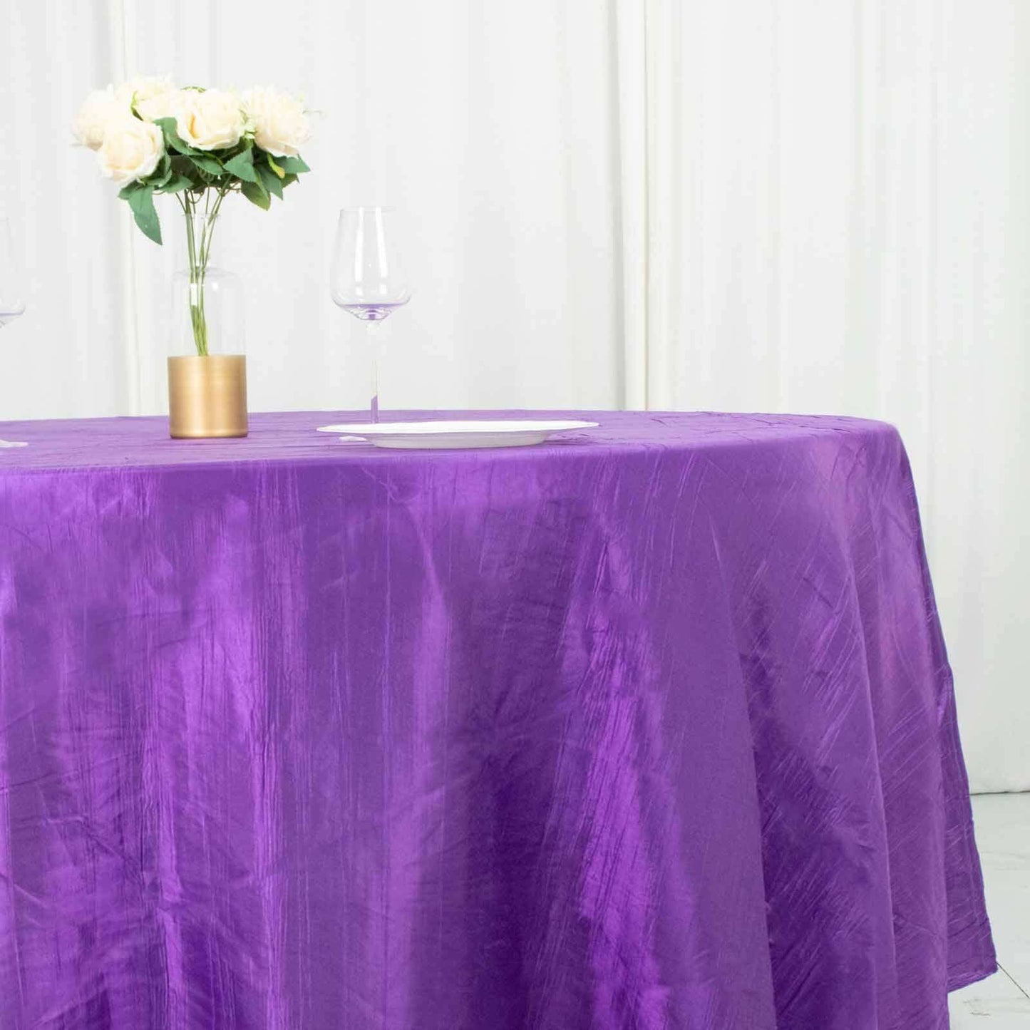 Taffeta 120" Round Tablecloth Purple - Seamless Accordion Crinkle Table Cover