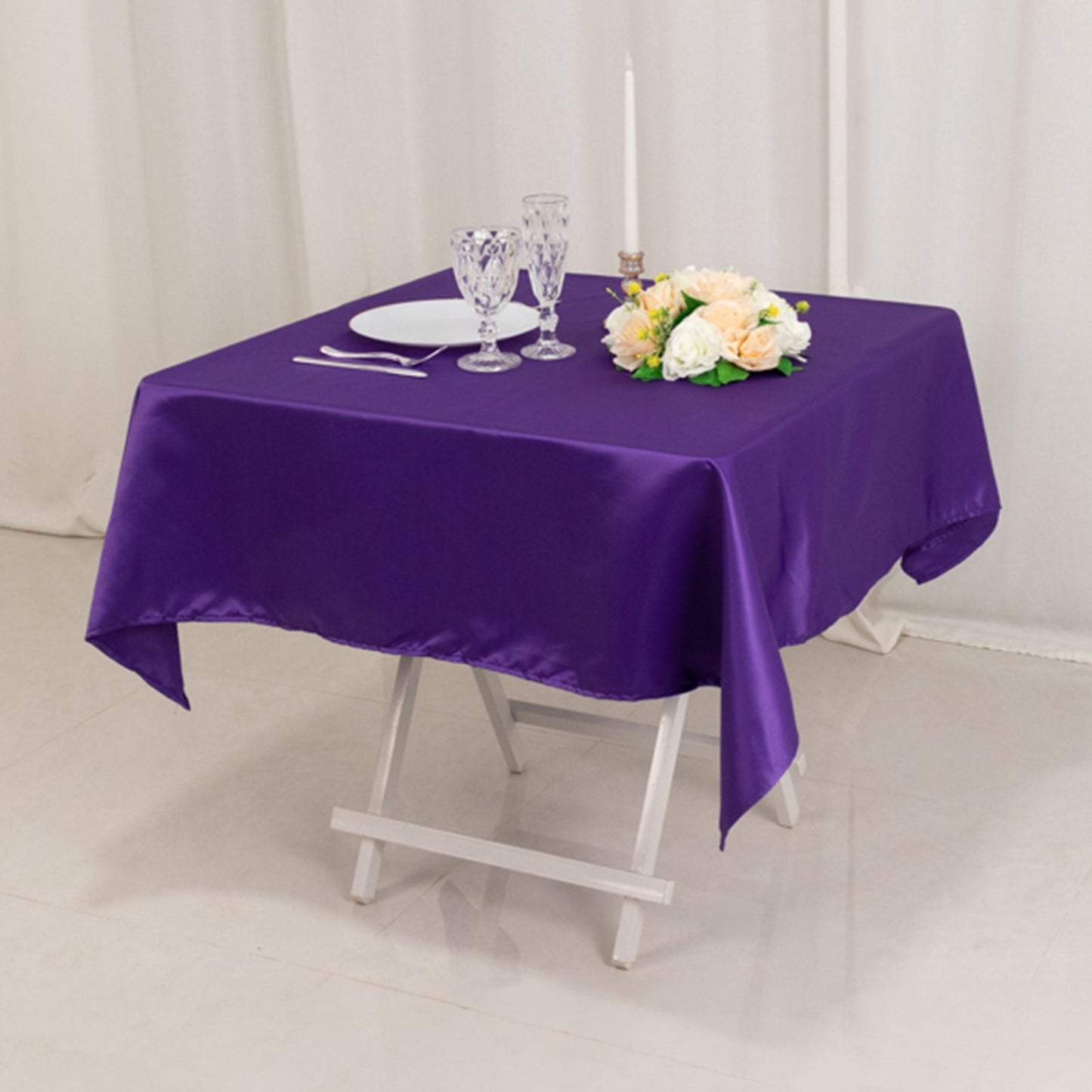 Lamour Satin 54"x54" Table Overlay Square Tablecloth Purple - Durable & Silk-Like Table Cover