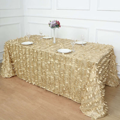 Taffeta 90"x132" Rectangle Tablecloth Champagne | 3D Leaf Petal Design Seamless Table Cover