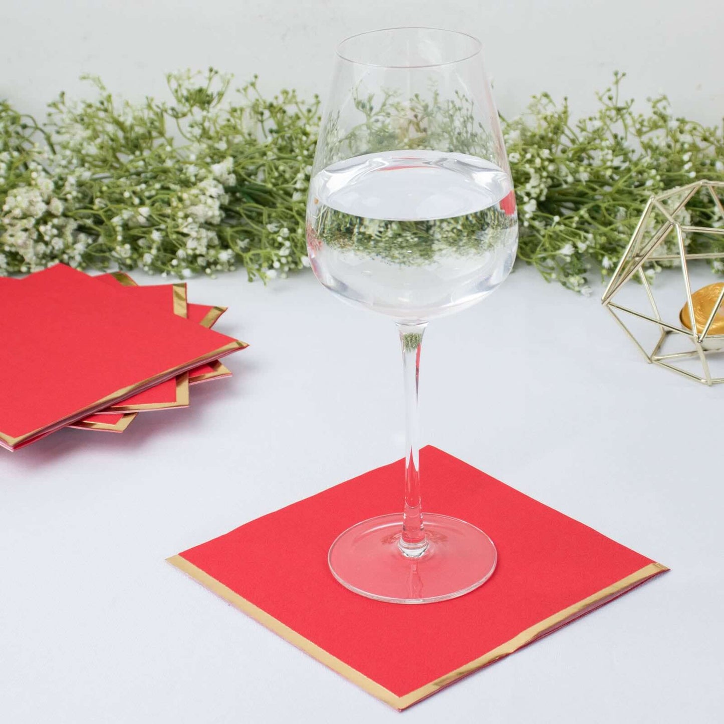 50-Pack Paper Beverage Napkins with Gold Foil Edge Red - Disposable 2 Ply Cocktail Napkins for Events 6.5"x6.5"