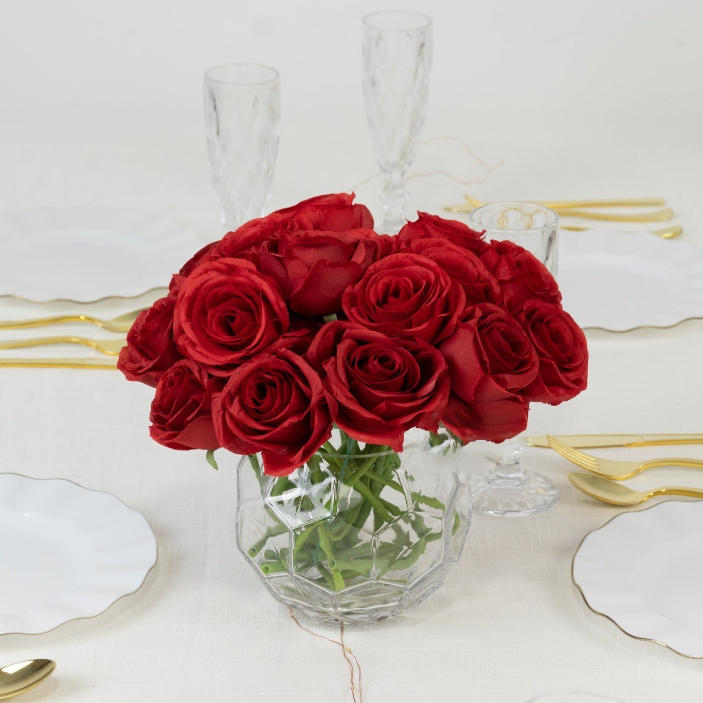 10 Pcs 12" Artificial Silk Roses - Red, Single Stem Rose for Flower Bouquet Arrangements