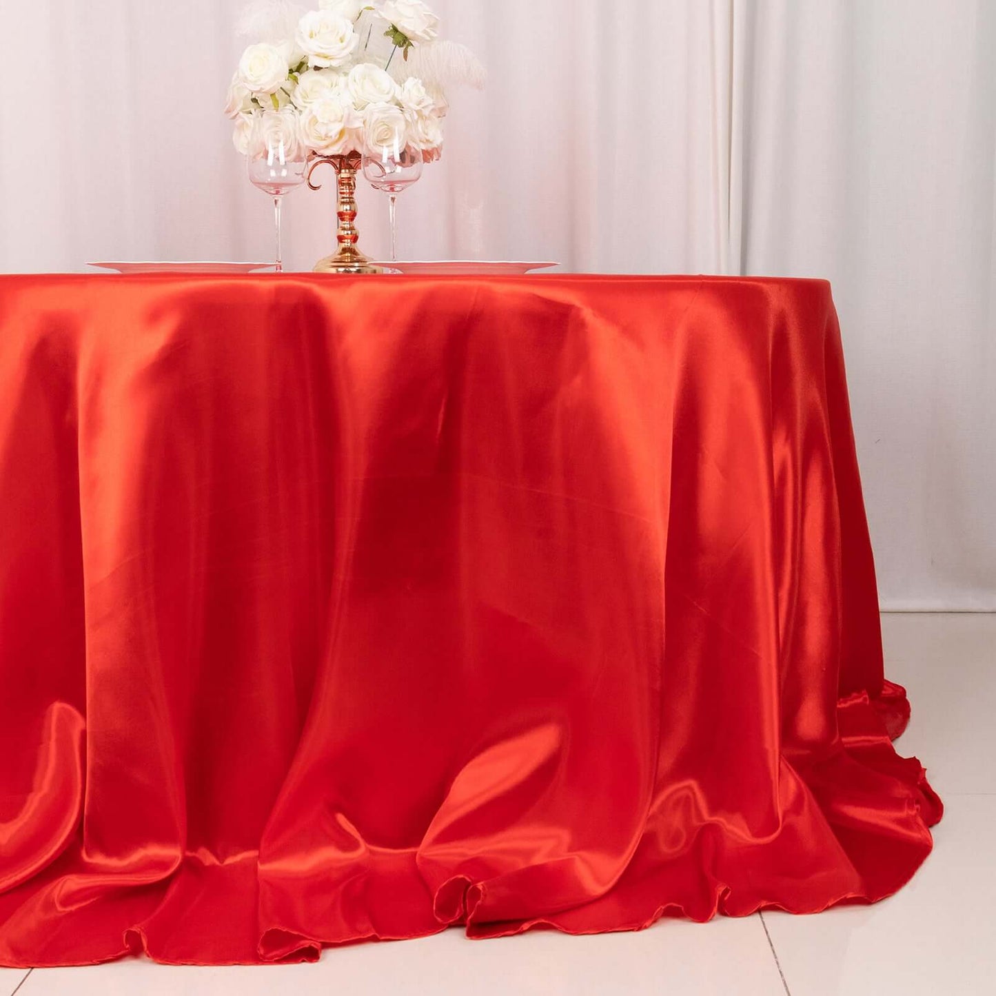 Satin 132" Round Tablecloth Red - Stylish Seamless Table Cover