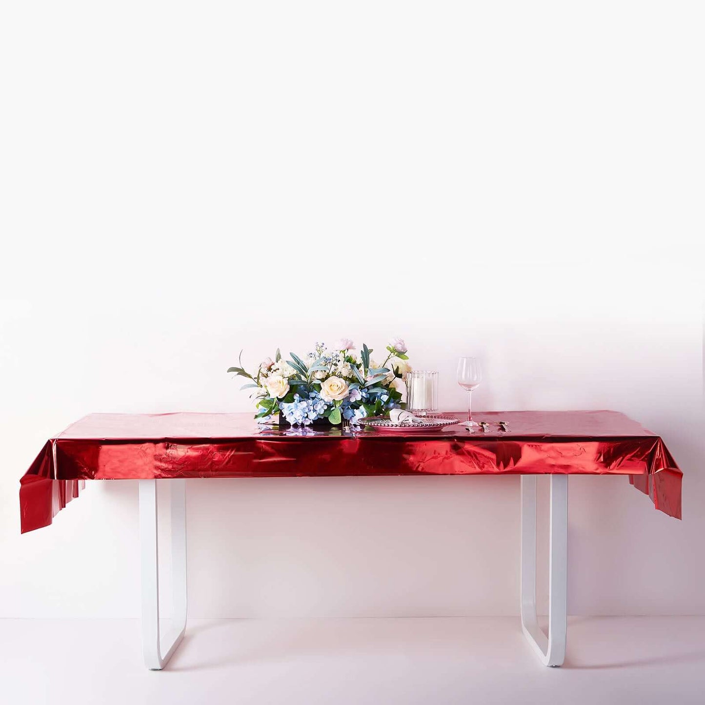Metallic Foil Tablecloth Rectangle Red - Decorative Disposable Table Cover 40"x90"