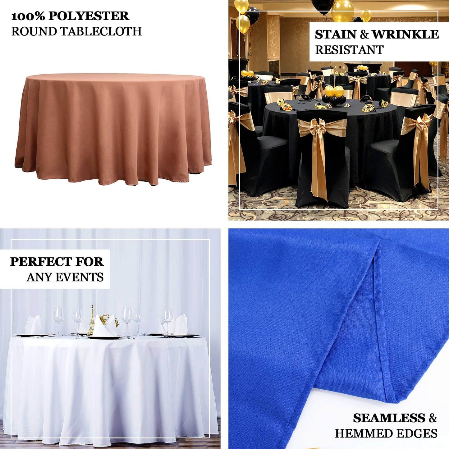 Premium Polyester 120" Round Tablecloth Red - Seamless 220GSM Wrinkle-Resistant Table Cover