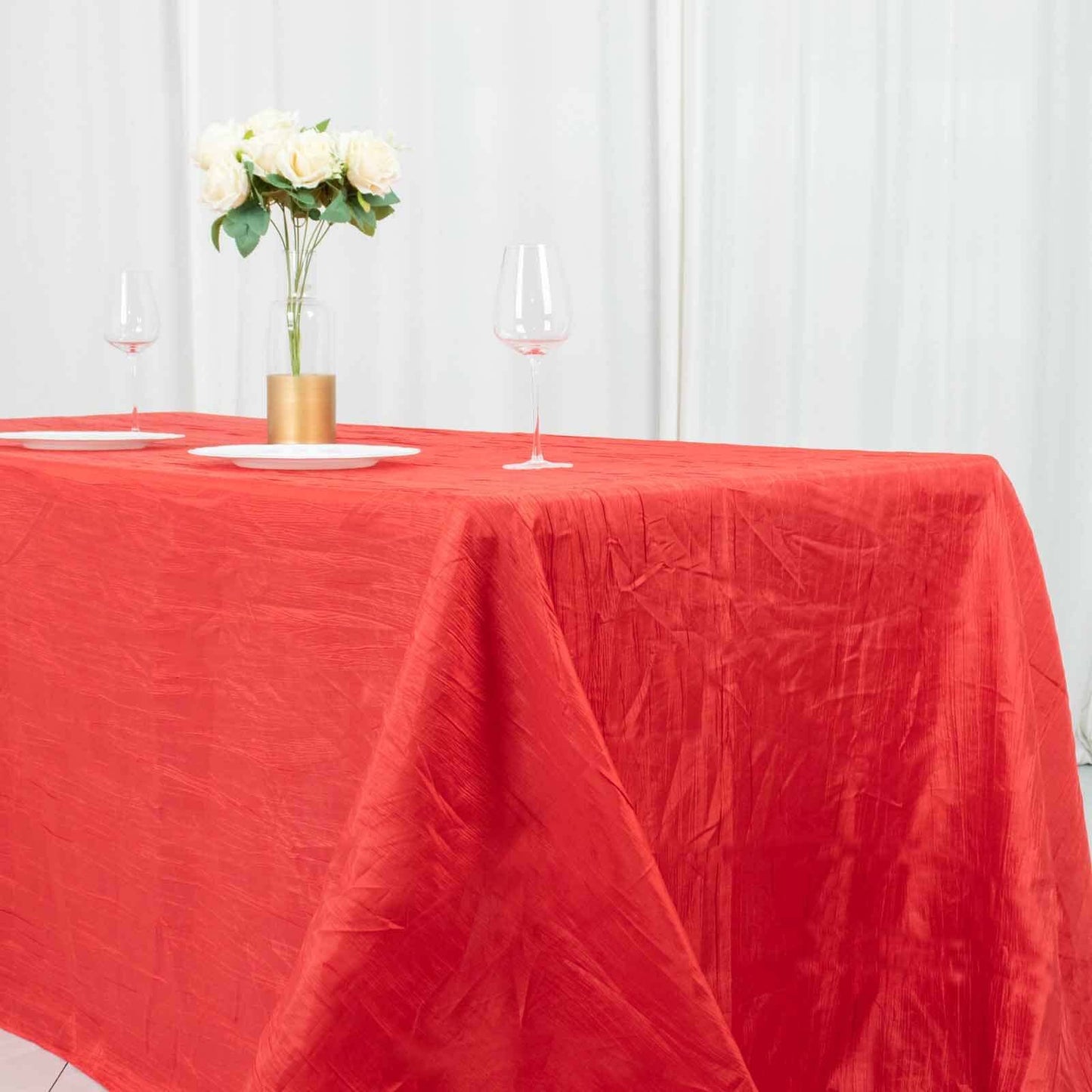 Taffeta 90"x132" Rectangle Tablecloth Red - Seamless Accordion Crinkle Table Cover