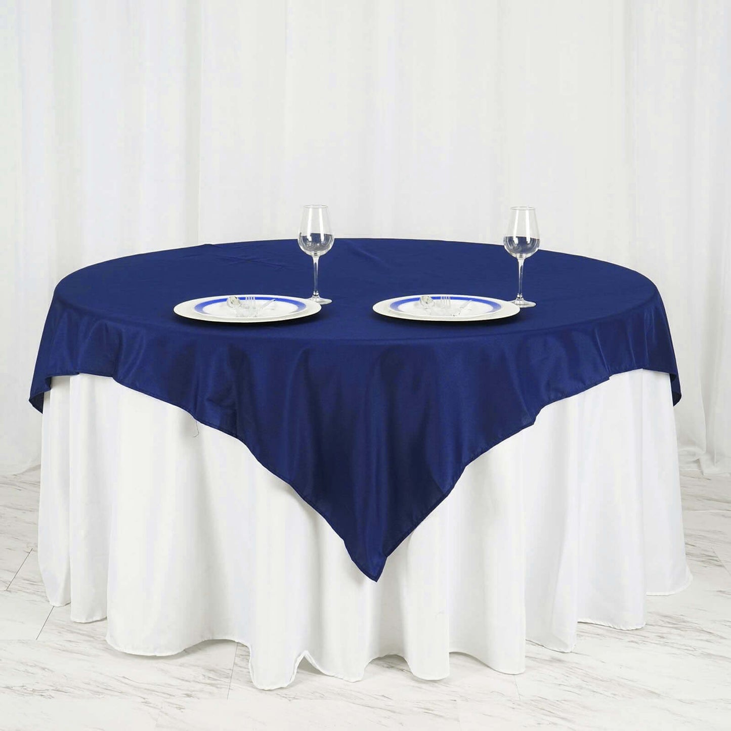 Polyester 70"x70" Table Overlay Square Tablecloth Navy Blue - Wrinkle-Resistant & Durable Table Cover