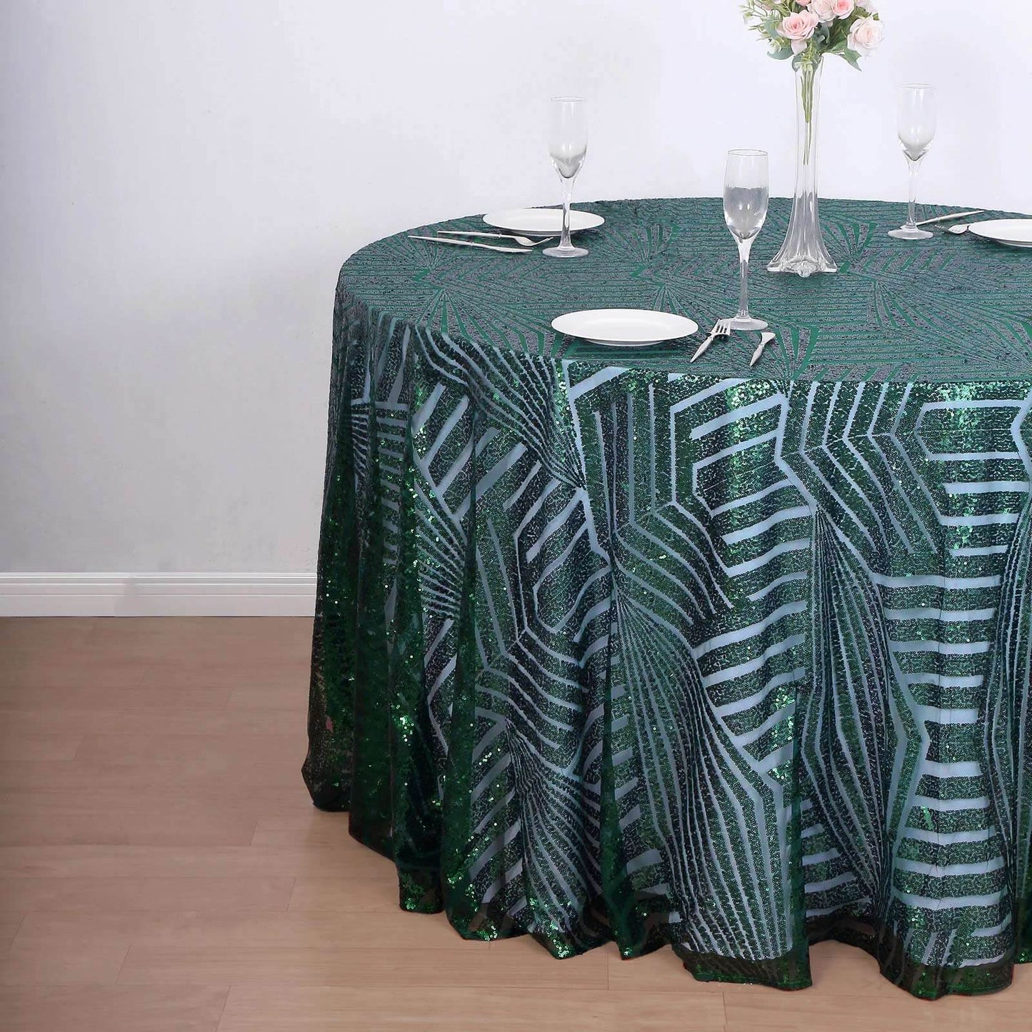 Sequin 120" Round Tablecloth Hunter Emerald Green - Seamless Diamond Glitz Table Cover