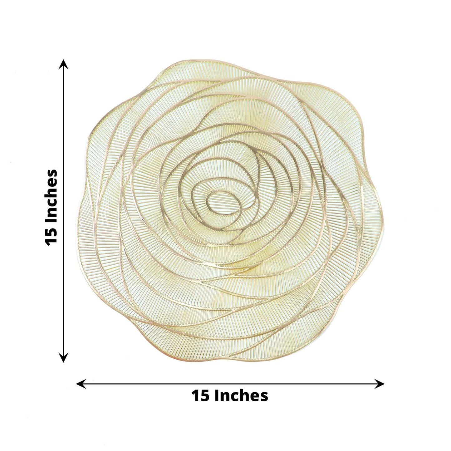6-Pack Dining Table Mats Rose Flower Design Metallic Gold - Vinyl Round Non-Slip and Washable Table Mats 15"