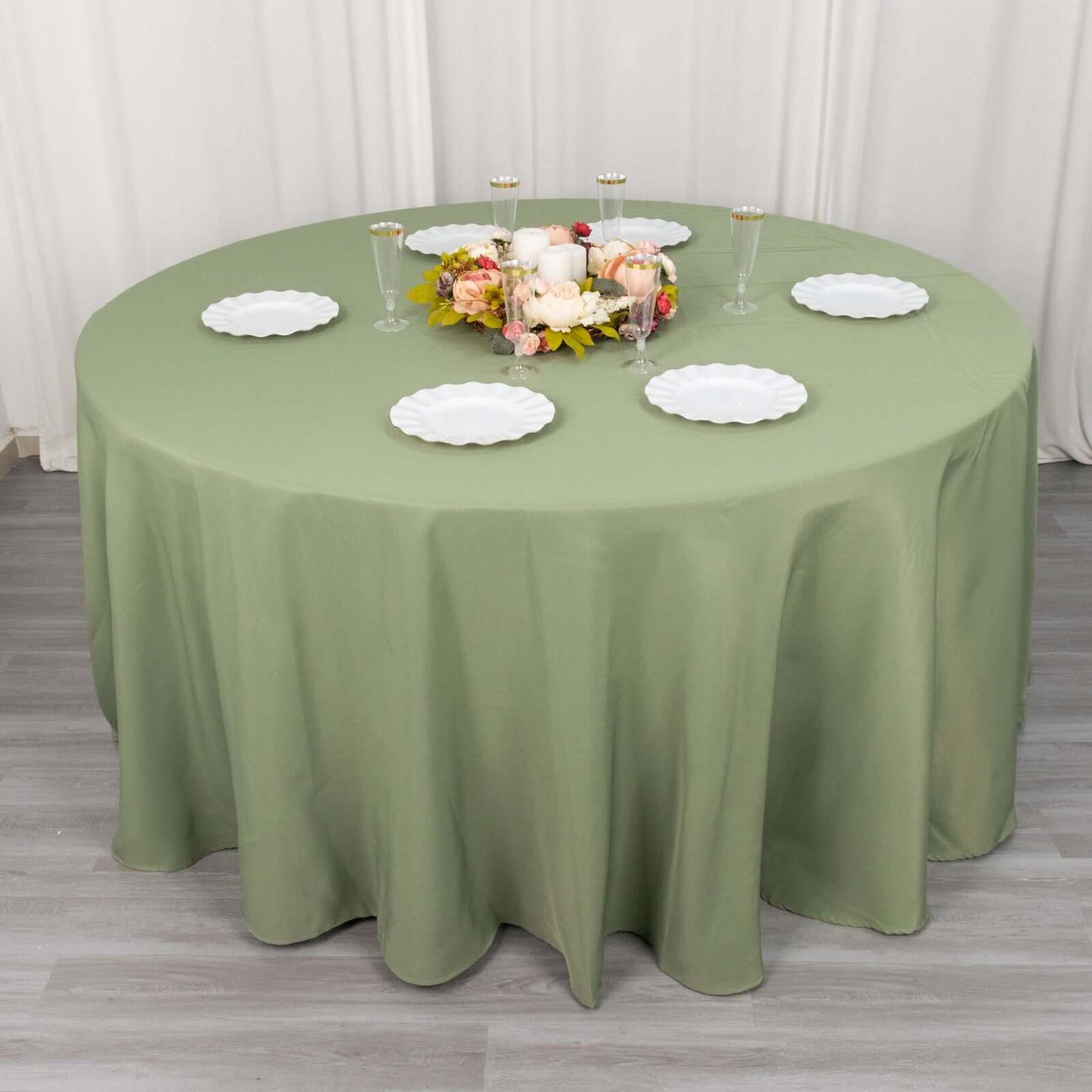 Premium Polyester 120" Round Tablecloth Dusty Sage Green - Seamless 220GSM Wrinkle-Resistant Table Cover