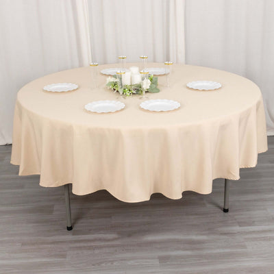 Premium Polyester 90" Round Tablecloth Beige - Stain and Wrinkle-Resistant Design with 220GSM Thickness Table Cover