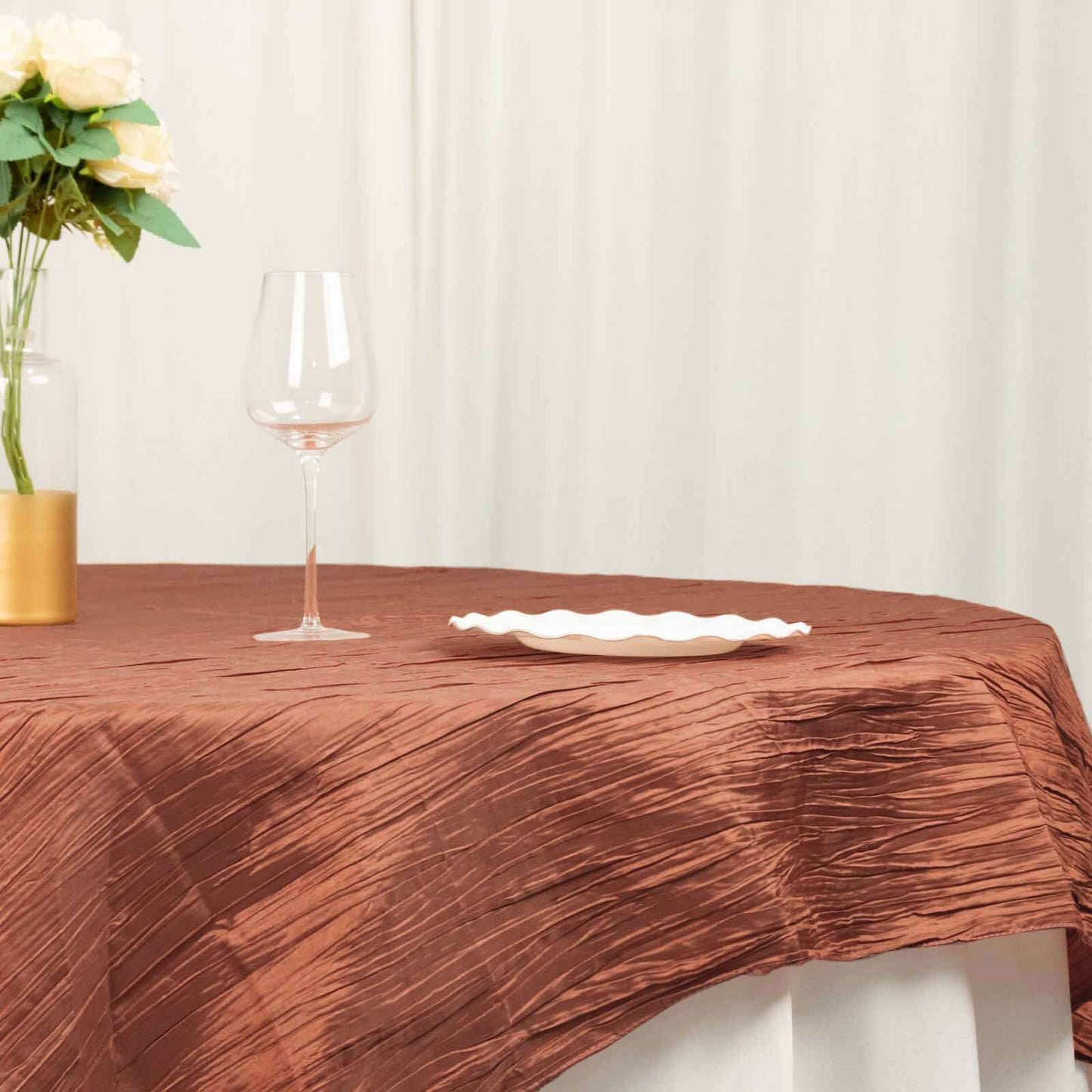 Taffeta 72"x72" Table Overlay Square Tablecloth Terracotta (Rust) - Accordion Crinkle Table Cover