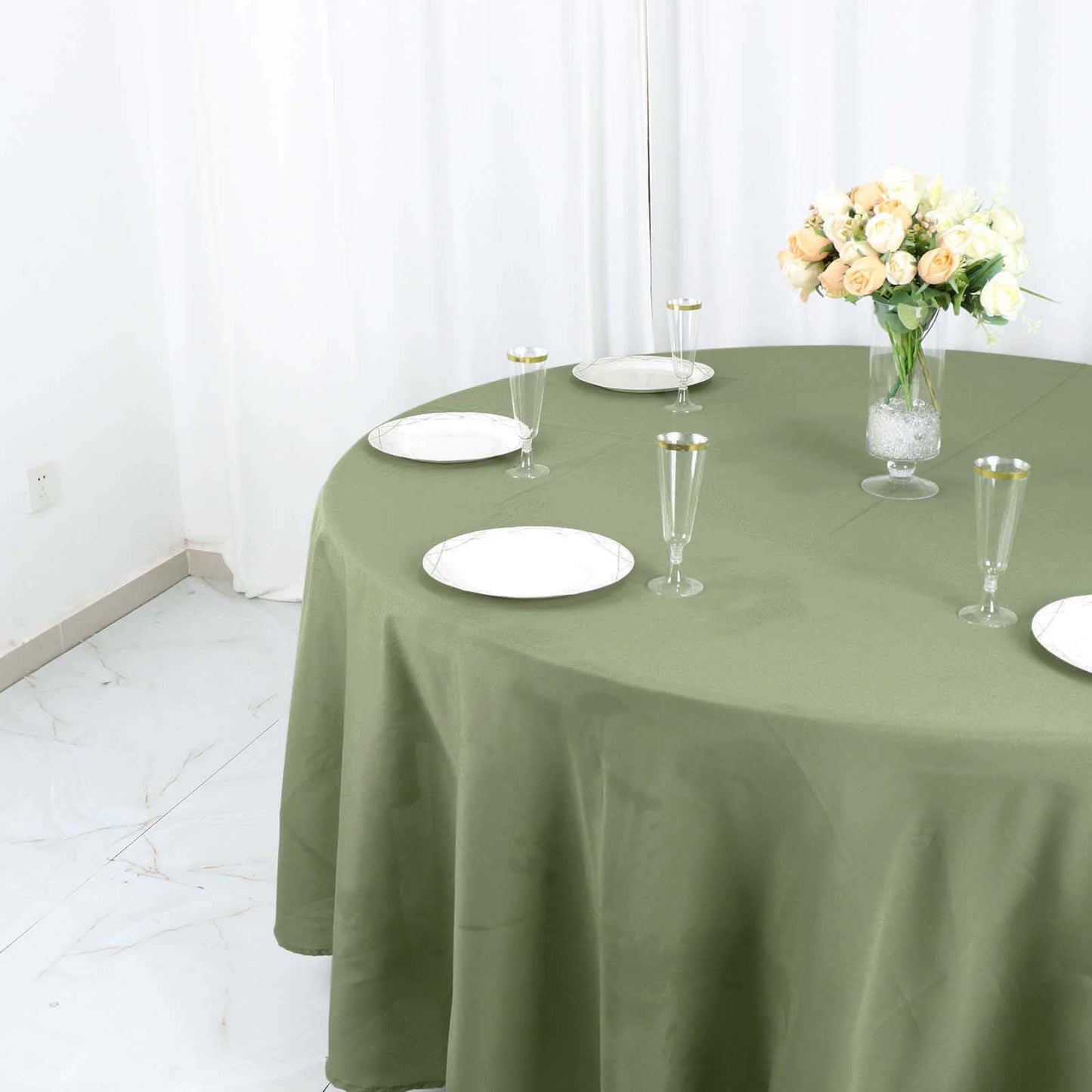 Polyester 108" Round Tablecloth Dusty Sage Green - Wrinkle-Resistant Table Cover