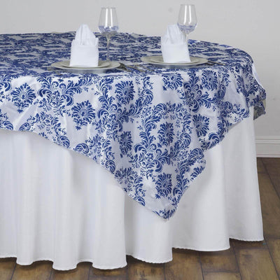 Flocking 60"x60" Table Overlay Square Tablecloth Royal Blue - Damask Table Cover