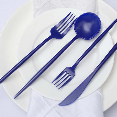50-Pack Plastic Utensil Set Royal Blue - Premium Disposable Heavy Duty Sleek Flatware
