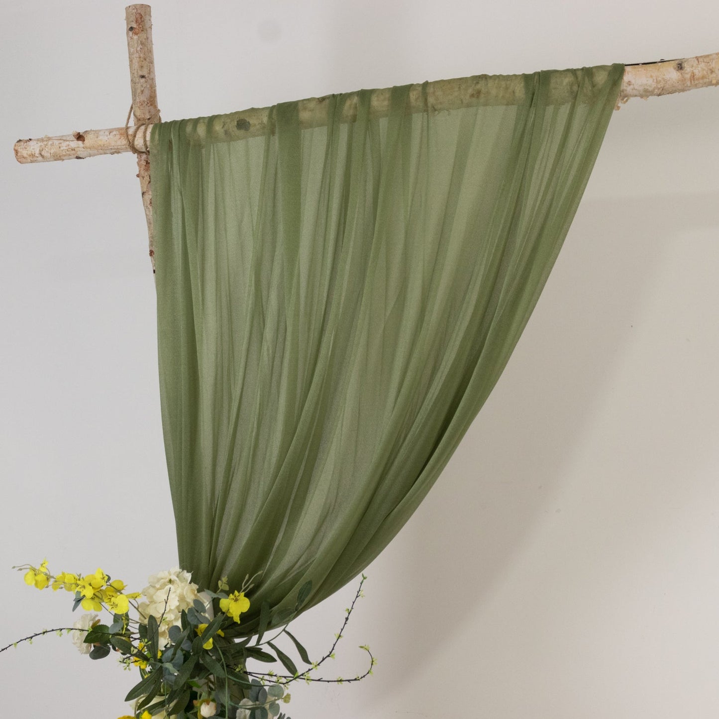 Dusty Sage Green Sheer Backdrop Drape â€“ 5ft x 14ft Wedding Arch & Ceiling Decor Panel, Wrinkle Free with Soft Shimmer